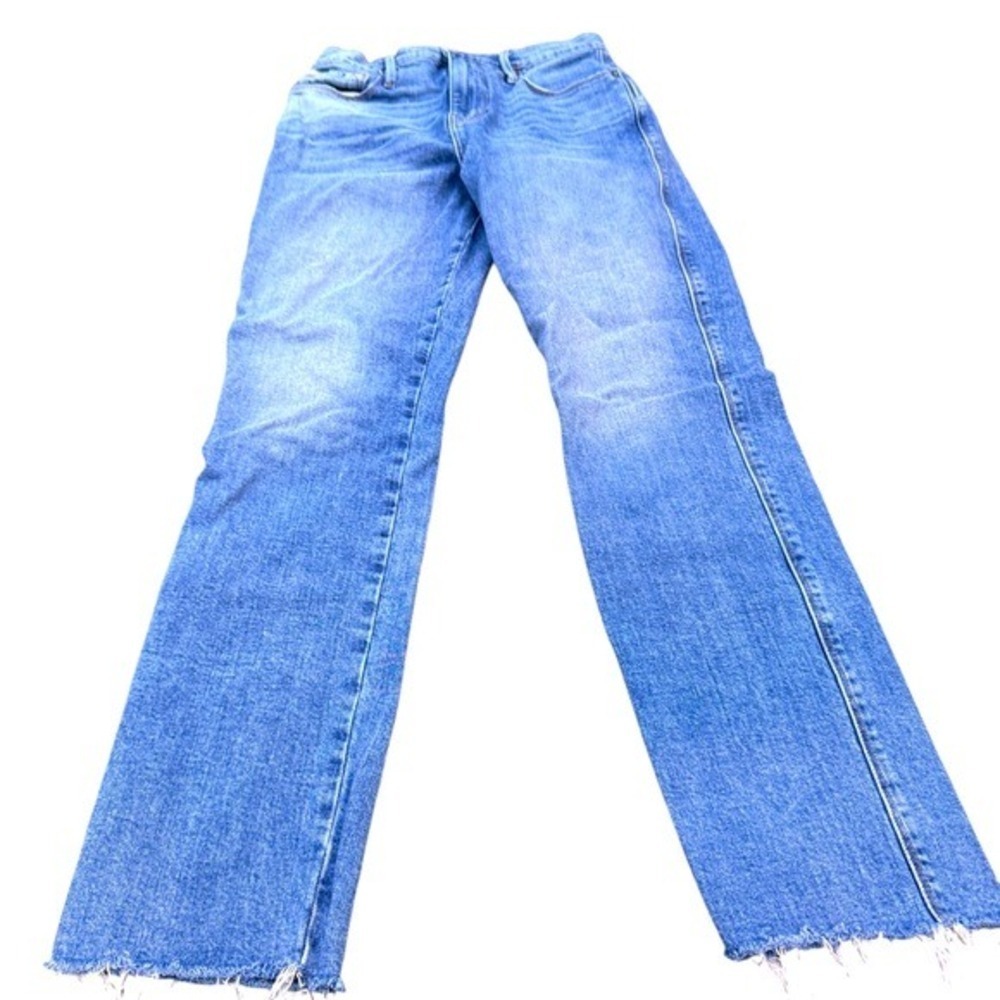 FRAME Le Sylvie Slim Straight Cropped Jeans Raw Hem Mid Rise Size 26 Blue EUC - Picture 5 of 16